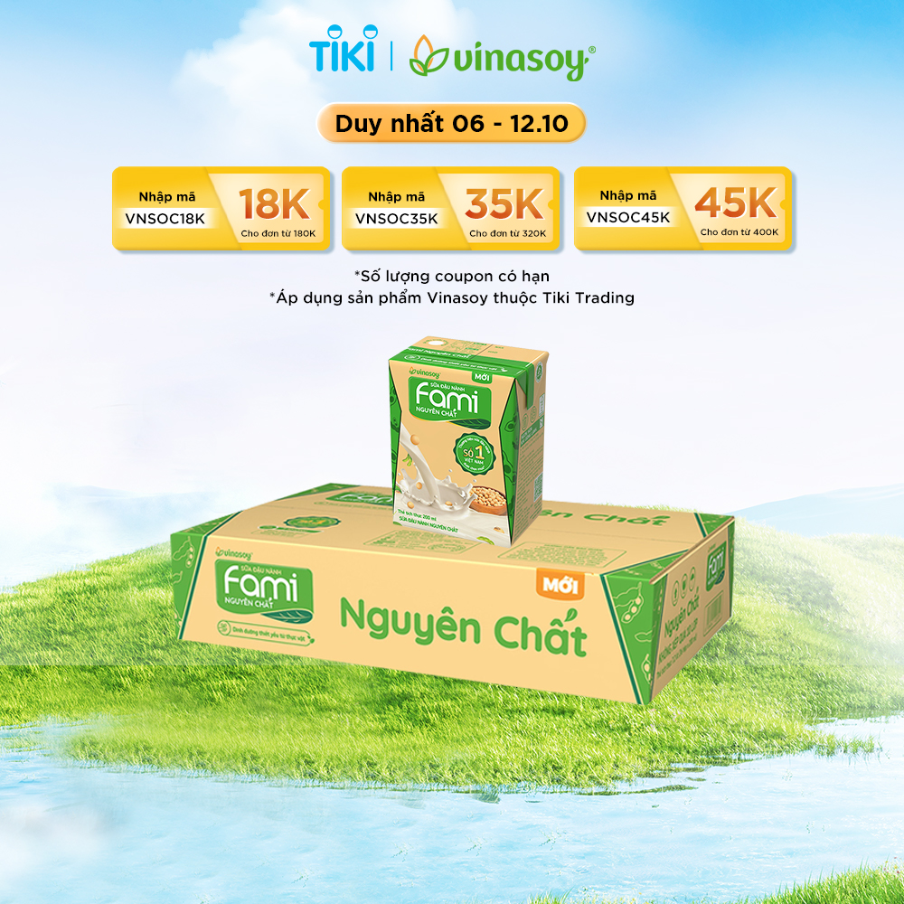 Thùng Sữa đậu nành Vinasoy Fami nguyên chất (200ml x 36 Hộp)