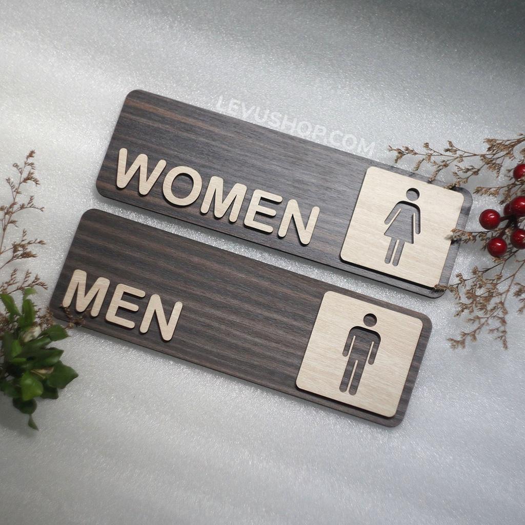 Bộ 2 bảng gỗ Toilet Men Women dán cửa trang trí nhà vệ sinh Nam Nữ LEVU-TL18