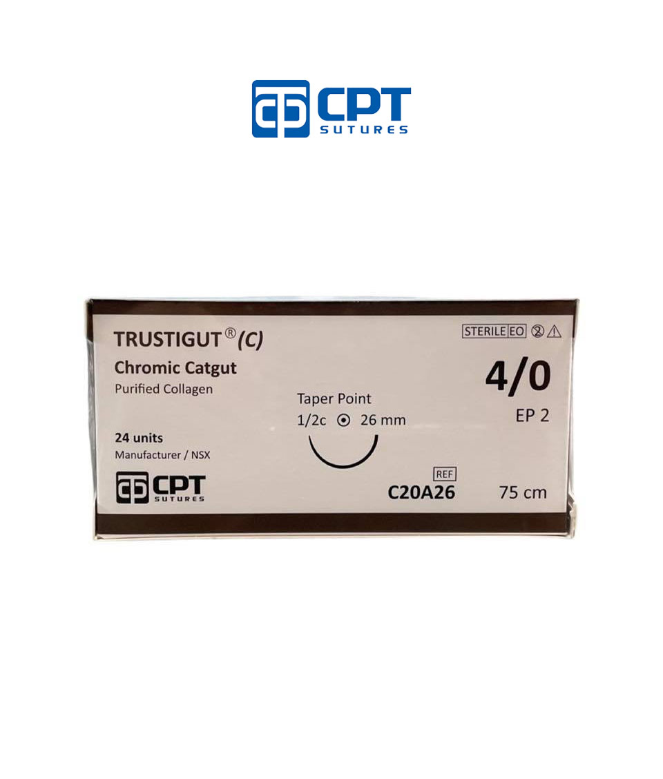 Chỉ phẫu thuật tự tiêu tan chậm CPT Trustigut (C) Chromic Catgut số 4/0 - C20A26