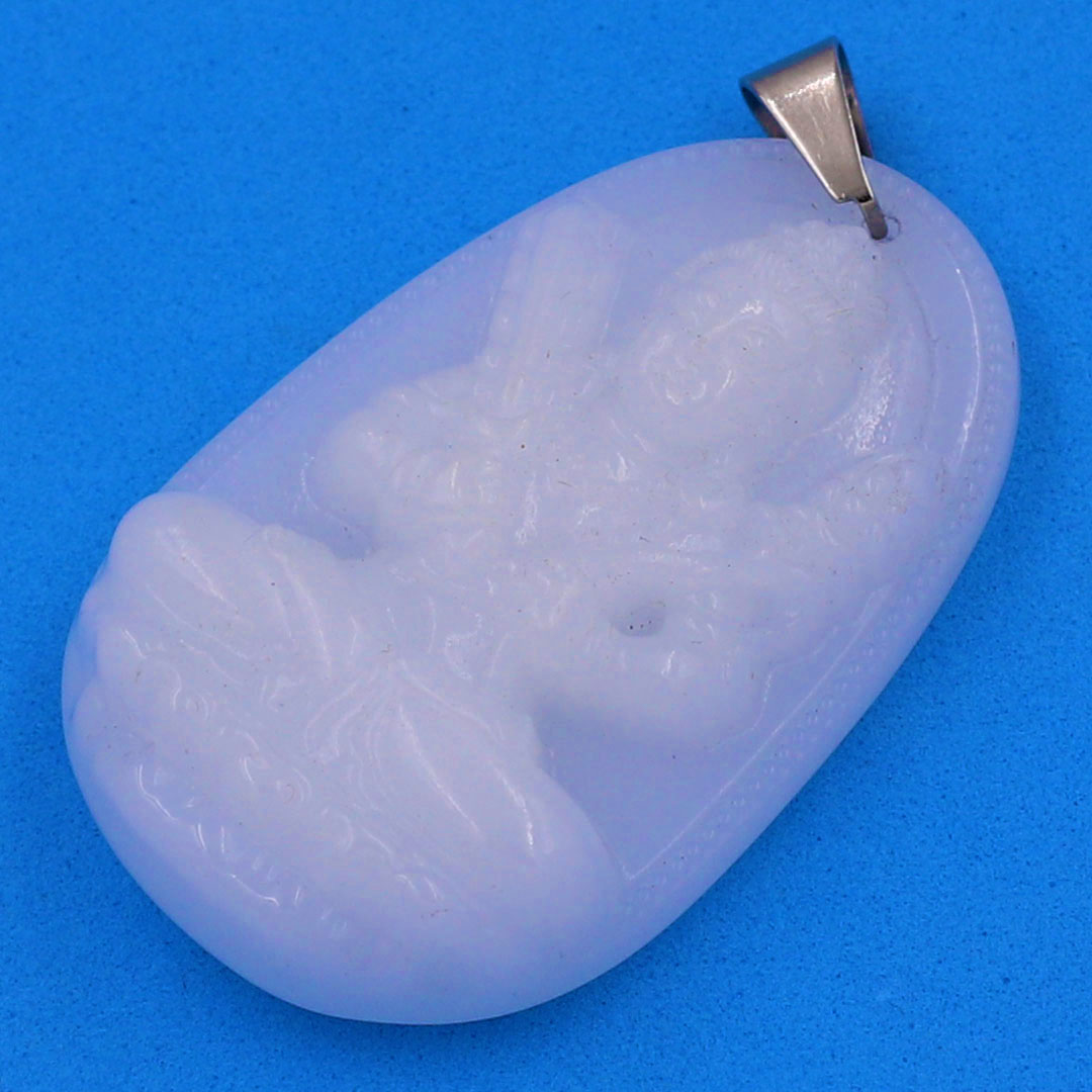 Mặt Phật Hư không tạng đá thạch anh trắng 5 cm kèm móc và vòng cổ dây cao su, Mặt Phật bản mệnh size L, mặt dây chuyền Phật