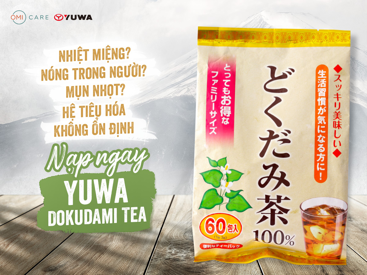 Trà Diếp Cá Yuwa 100% Lá Diếp Cá Giải Nhiệt Giải Độc,  Trừ Nắng Nóng Mùa Hè Yuwa Dokudami Tea 100% Gói 60 gói