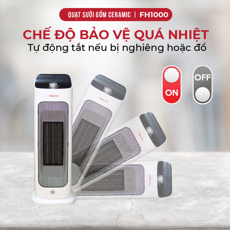 Máy sưởi gốm Nhật Bản FH1000 không khô da Fujihome, máy sưởi ấm điện không đốt oxy tiết kiệm điện tự ngắt không dầu - Hàng Nhập Khẩu