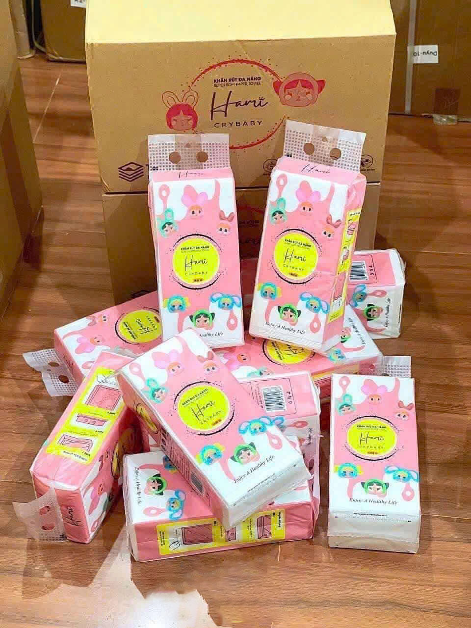 Bịch Giấy Rút Treo Tường Đa Năng Hami Crybaby Hồng 1600 Tờ Thấm Hút Tốt