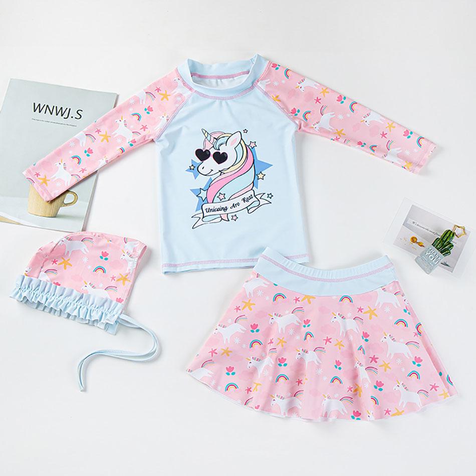 Trẻ Em Kỳ Lân Đồ Bơi Bé Gái Chống Tia UV Dài Tay Trẻ Em Bơi Bé Gái Đồ Bơi Tắm Quần Áo Bể Bơi Cho Bé Mặc Đi Biển