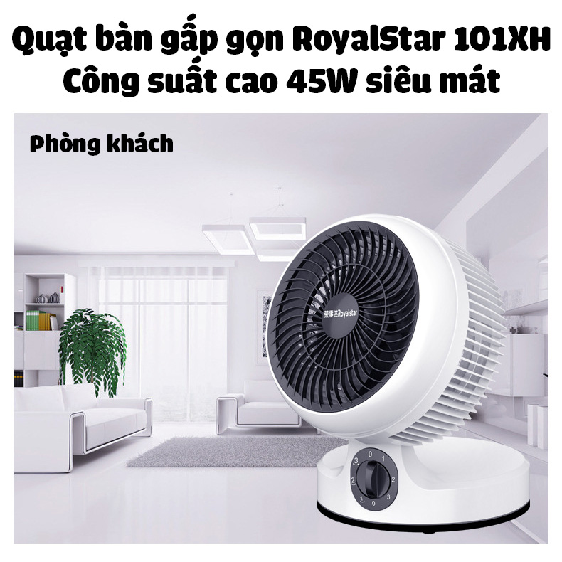 (Hàng Chính Hãng)Quạt điện để bàn siêu mát RoyalStar 101XH gấp gọn 90 độ chỉnh gió 3 tốc độ để giường ngủ bàn làm việc phòng khách