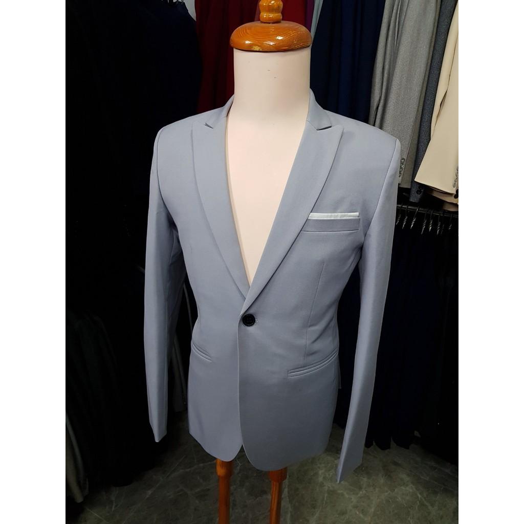 Áo vest nam form ôm body 1 nút màu xám ghi chất liệu vải dày mịn