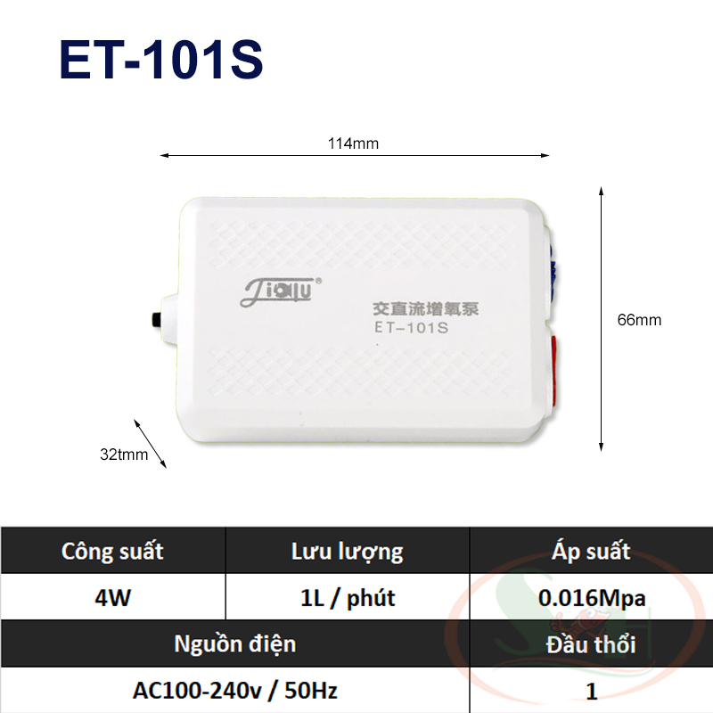Máy sủi oxy tích điện Sunsun ET 101S, 201S sủi bình ắc quy siêu êm 1, 2 vòi bể cá tép