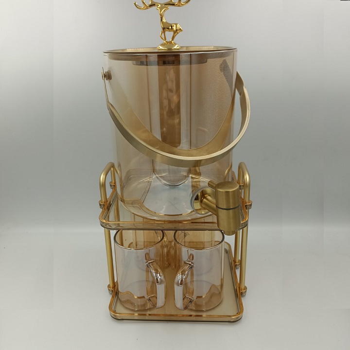 Bình Nước Thuỷ Tinh Borosilicate Hình Hươu Kèm 4 Cốc Và Giá Đỡ Mạ Vàng , Sang Trọng Tinh Tế, Decor nhà cửa