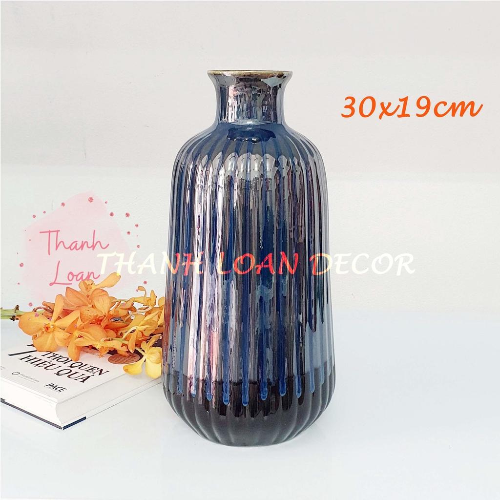 Bình hoa gốm Bát Tràng cỡ to cao 30cm - Trang trí dáng bình dừa men xanh hỏa biến