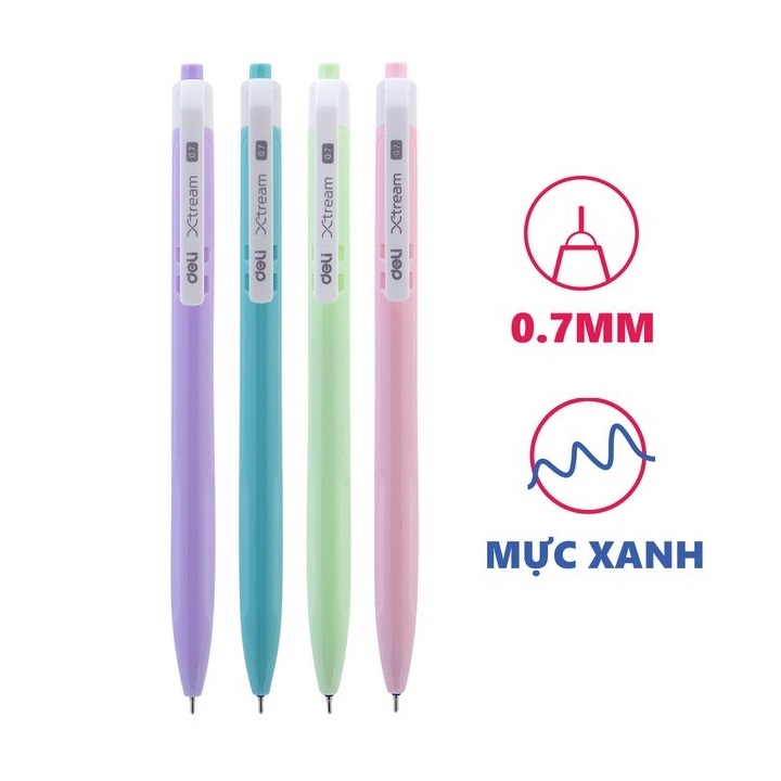 Combo 10 Bút bi bấm Deli EQ03336 ngòi 0.7mm - Mực xanh