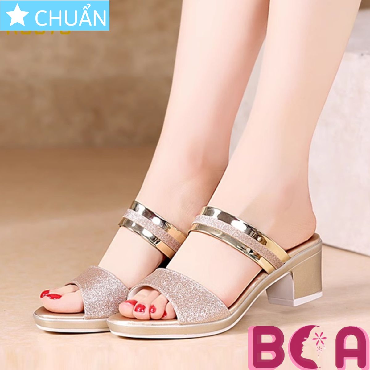 Sandal cao gót nữ 6p RO575 ROSATA tại BCASHOP đế dày, mặt nhám kim tuyết thời trang và lộng lẫy