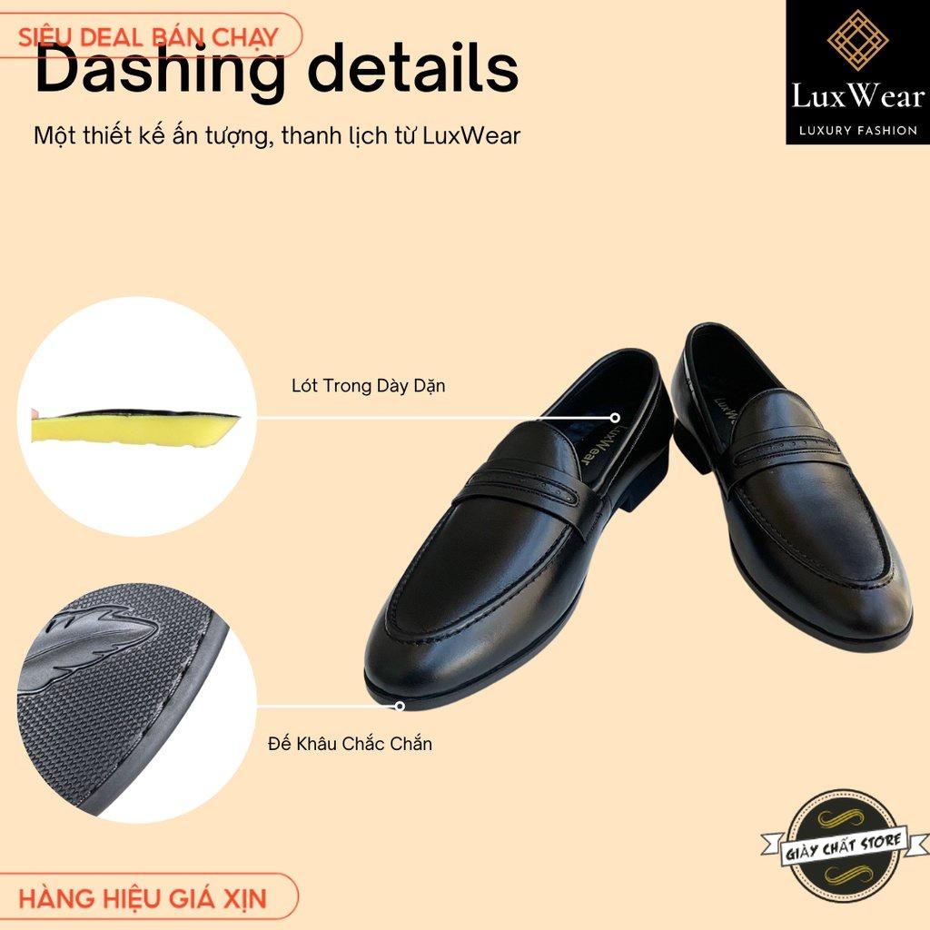 Giày lười nam da Pu cao cấp đế khâu LuxWear màu đen có quà tặng kèm tất lười hoặc lót giày cao cấp - GDC