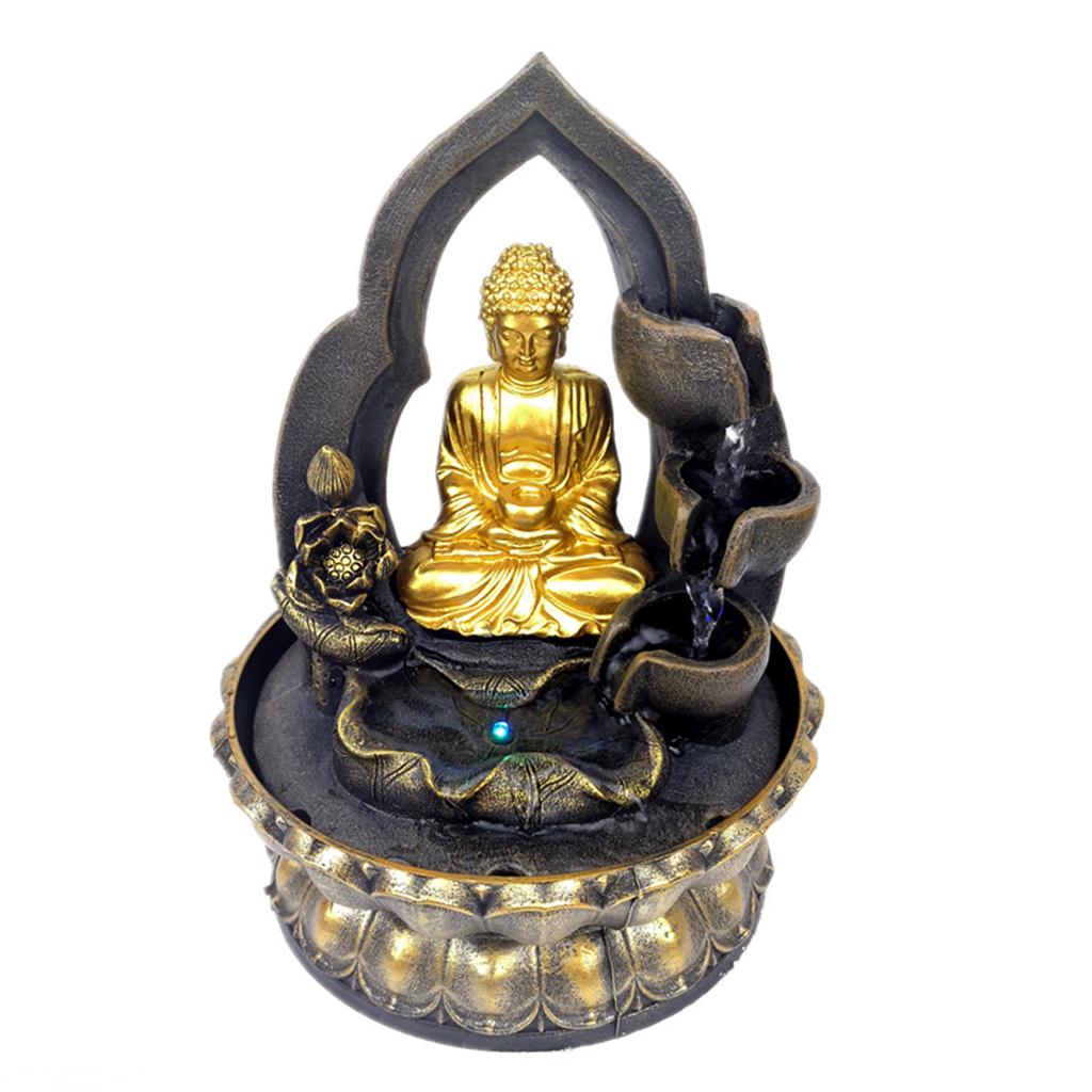Tabletop Fountain LED Lights Water Waterfall Resin Buddha Statue Sculpture