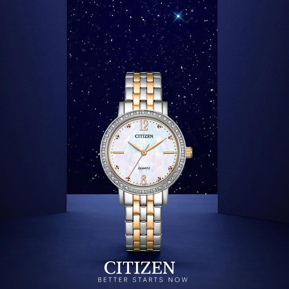 Đồng Hồ Nữ Citizen Pin-Quartz Đính Đá Swarovski Dây Thép Không Gỉ EL3106-59D - Mặt Xà Cừ (31mm)