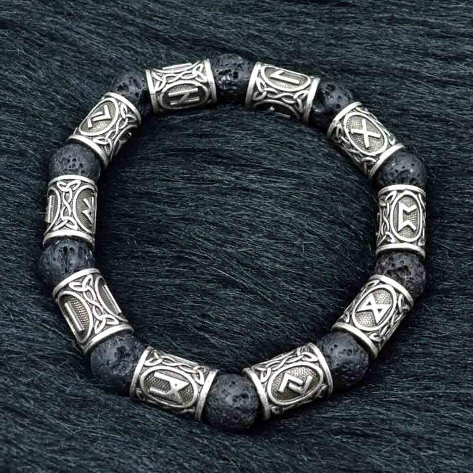 Rune Antique Beads Bracelet  Stone Bangles Accessories for Men