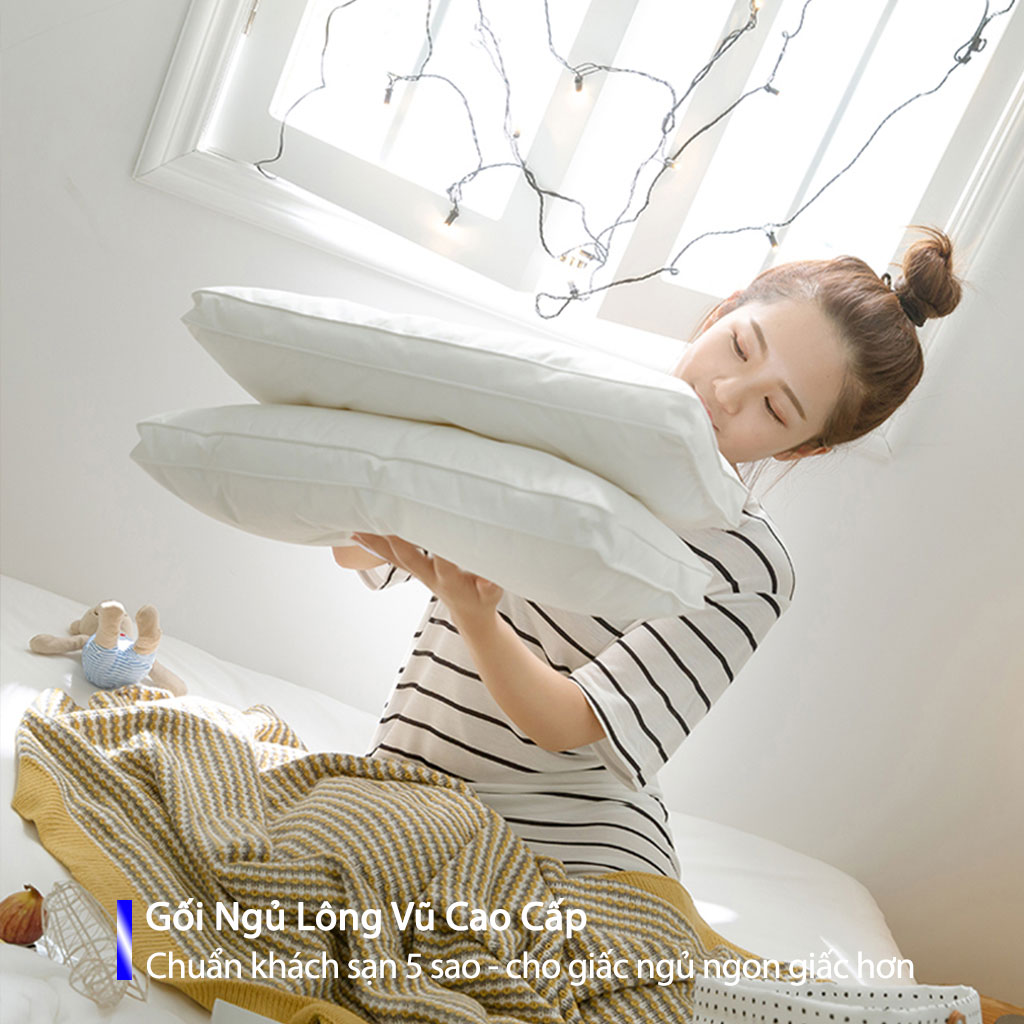 Gối Ngủ Lông Vũ Cao Cấp Gối Ngủ Kê Cổ Chống Mỏi Cổ Gối nằm êm ái, mềm mịn, kháng khuẩn- Chuẩn Khách Sạn 5 Sao