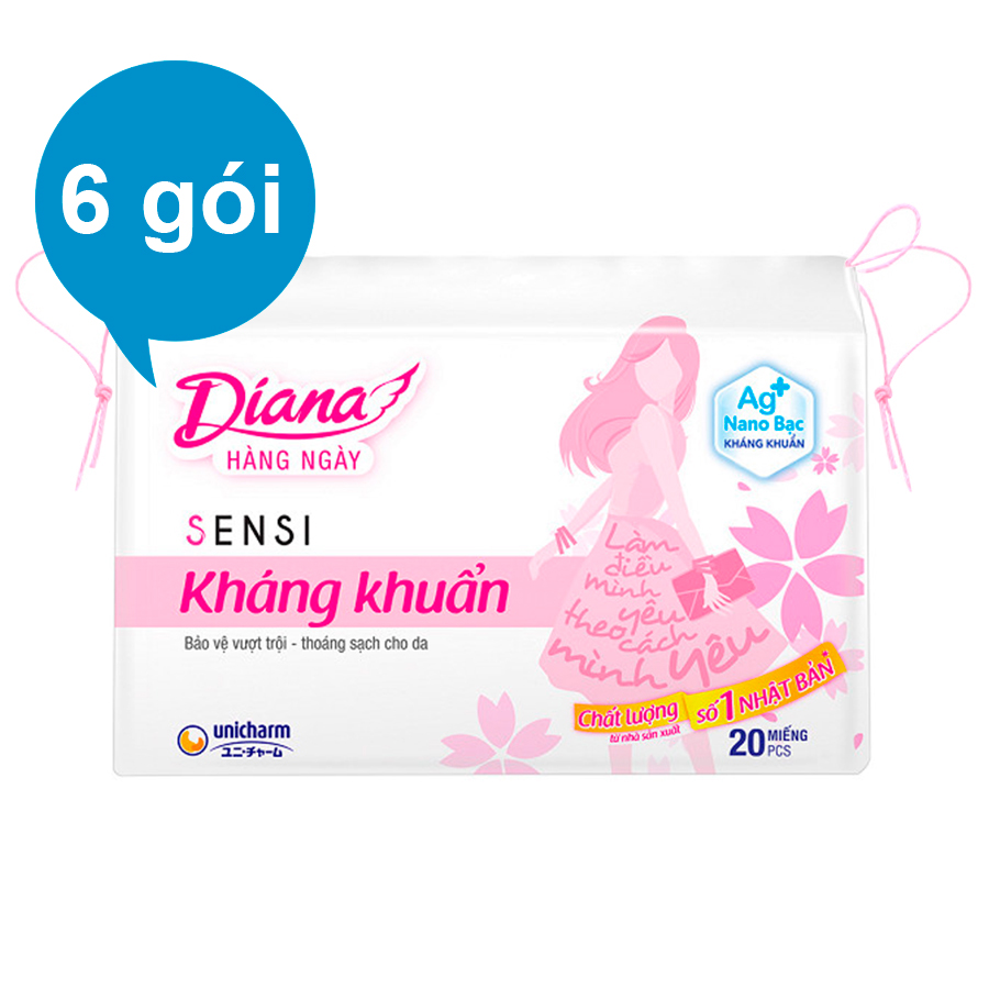 Bộ 6 Gói Băng Vệ Sinh Diana Hàng Ngày Sensi Kháng Khuẩn (20 Miếng/Gói)