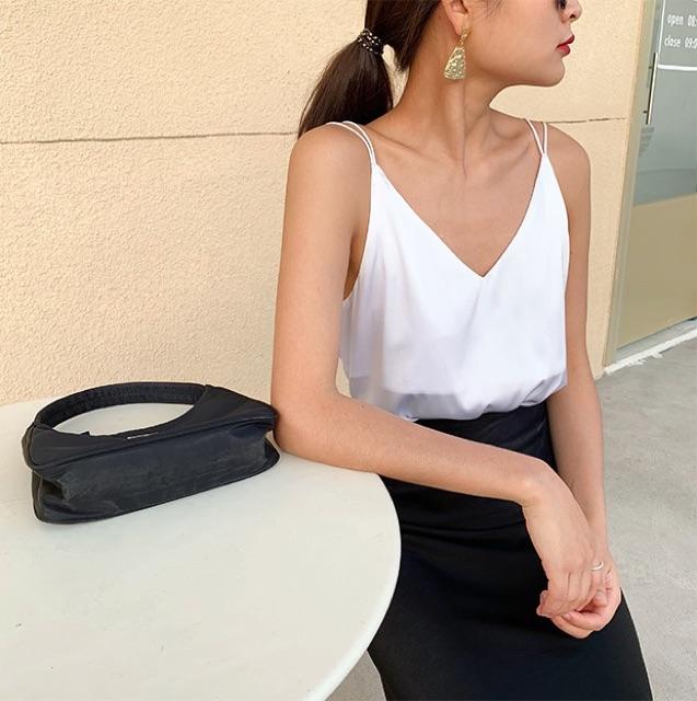 ÁO HAI DÂY LỤA satin cổ V hở lưng cao cấp Tinh tế - Sang trọng