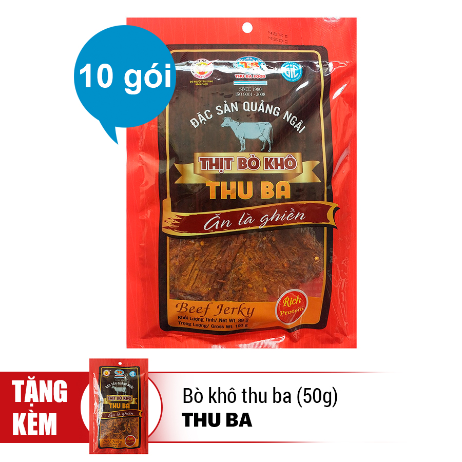 Combo 10 Gói Bò Khô Thu Ba (100g) - Tặng 1 Gói Bò Khô Thu Ba 50g