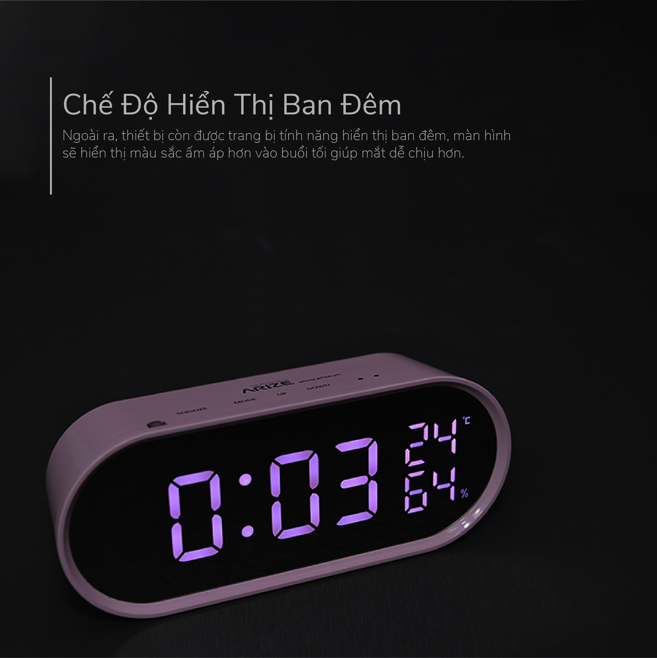 Đồng Hồ Để Bàn Thông Minh ARIZE Bandiz Mirror Digital Desk Clock - Hàng Chính Hãng