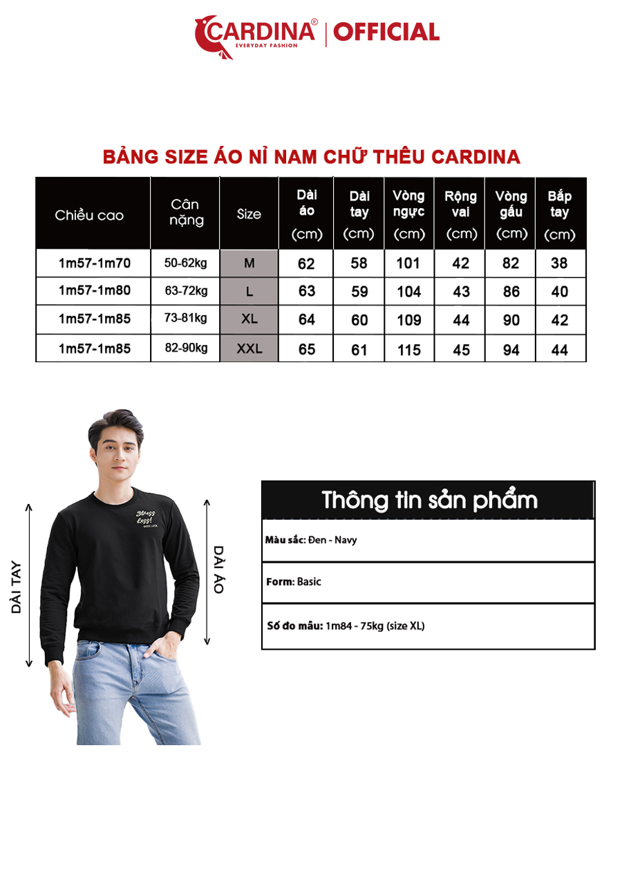 Áo Nỉ Nam CARDINA Chất Cotton Da Cá Cao Cấp In Chữ Dáng Thể Thao Trẻ Trung 2AM18 (Không Kèm Quần)