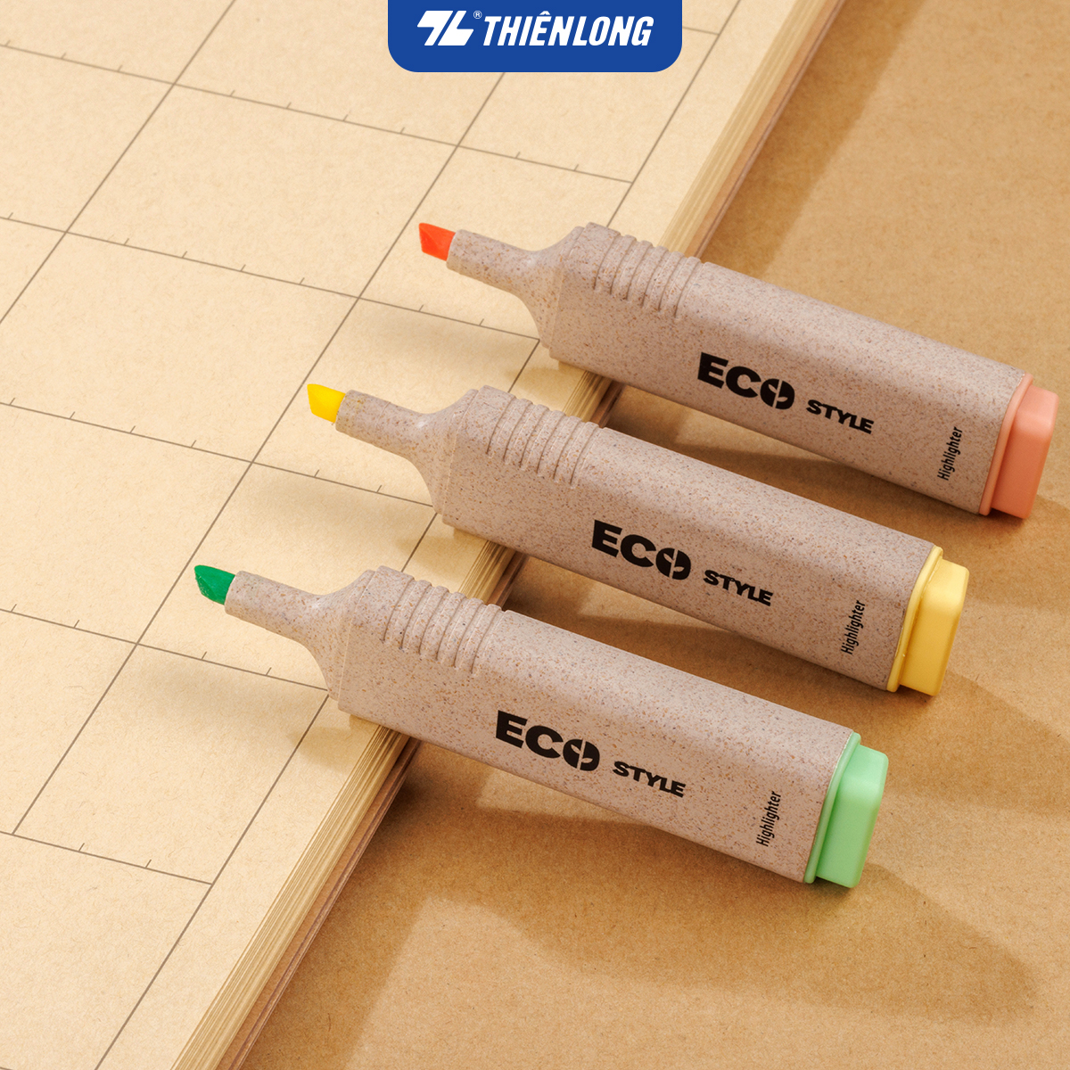 Combo 12 bút dạ quang màu pastel - Eco Style Highlighter Thiên Long HL-015/ECO - Không mất nét khi photocopy