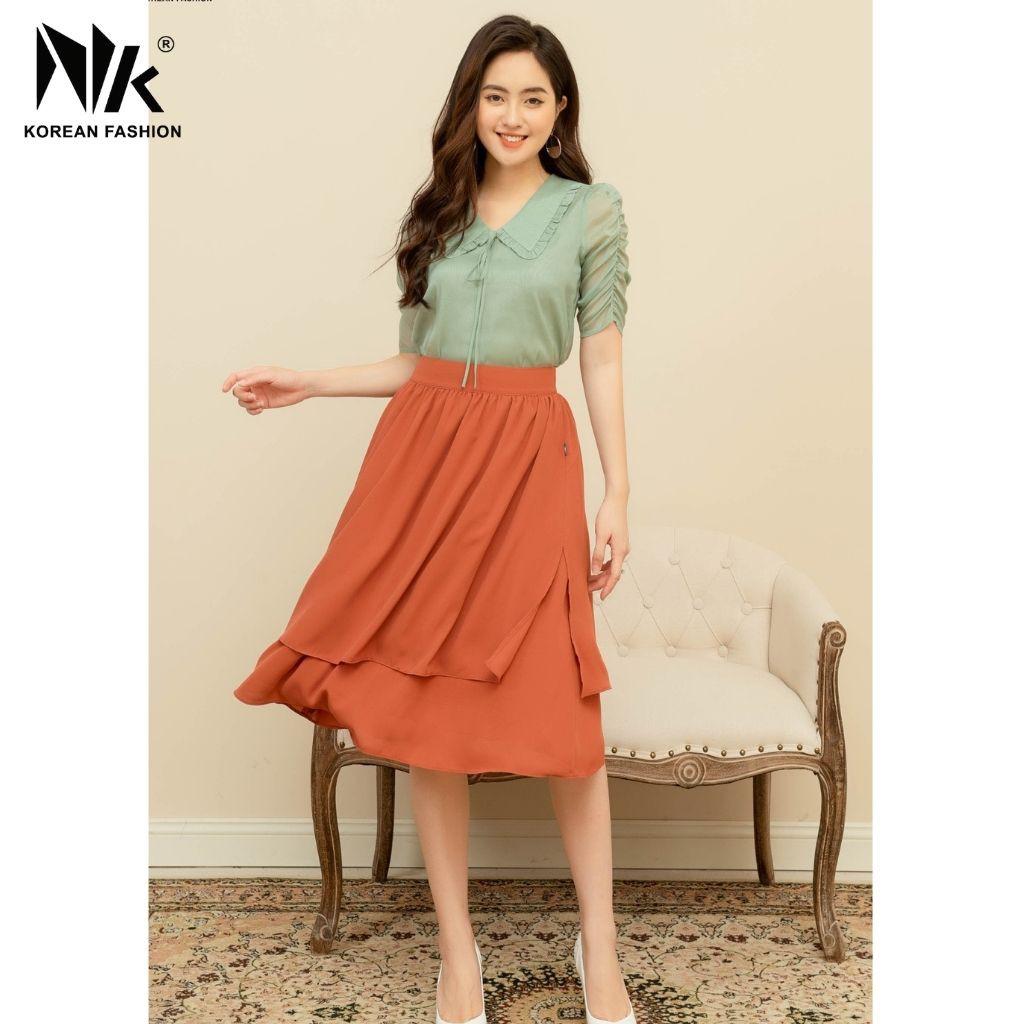 Chân Váy Thiết Kế Công Sở NK FASHION Dáng Xoè, Thiết Kế Hai Tầng, Chất Liệu Nhập Hàn Mềm Mịn, Thoáng Mát NKCV2103002