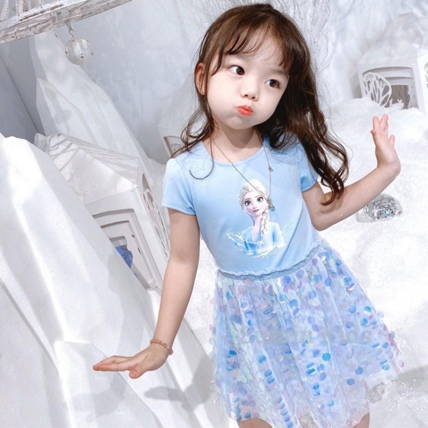 Đầm công chúa elsa mẫu váy công chúa elsa cho bé gái trang trí kim sa sành điệu cho bé gái 11-25kg