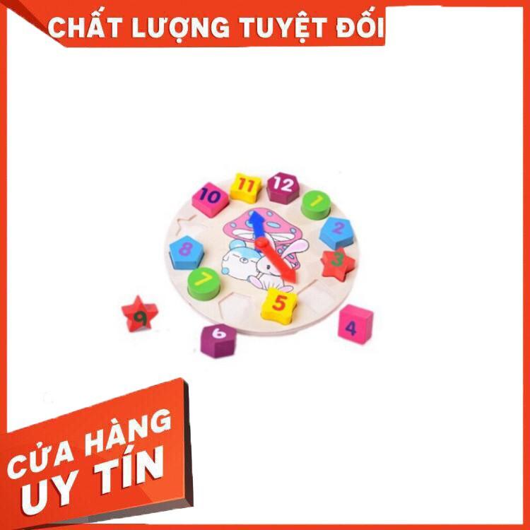 HCM- Đồng Hồ Bằng Gỗ Đồng Hồ Số Hình Khối Giúp Bé Phân Biệt Hình Khối, Màu Sắc