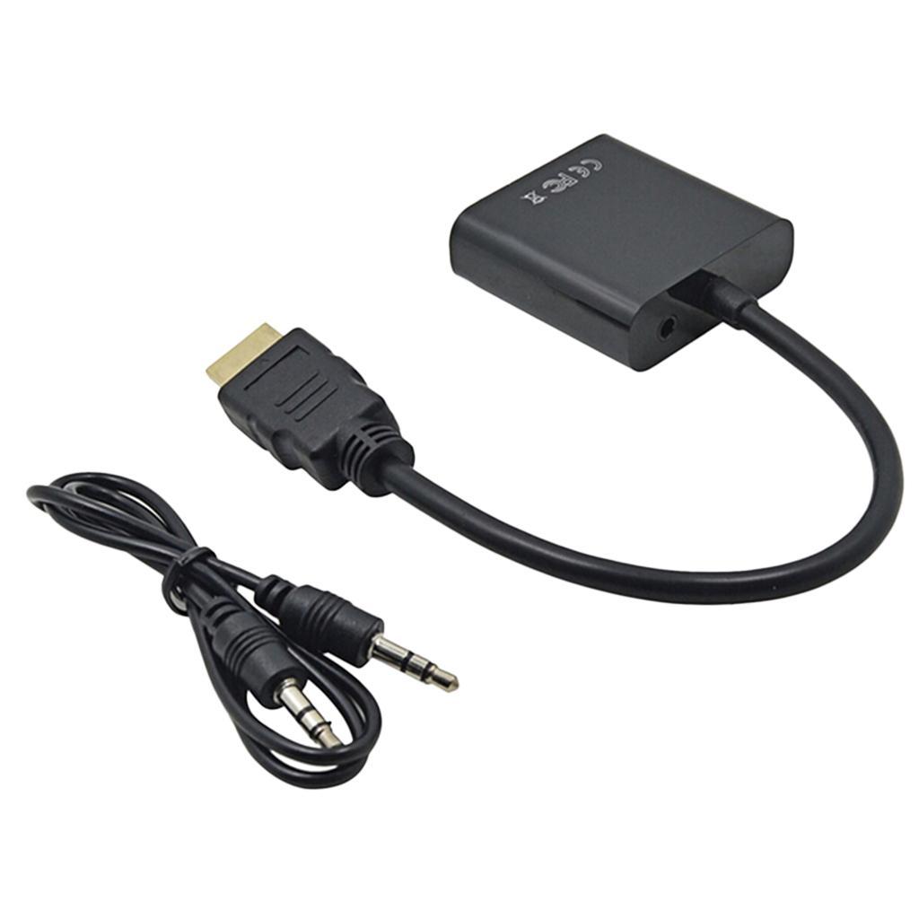 1080p HDMI Male To VGA Female 3.5mm Audio Cable Converter Adapter Black