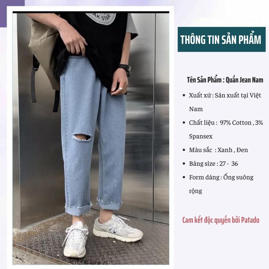 Quần jean baggy nam đen xanh rách gấu rách gối style hàn quốc 2022
