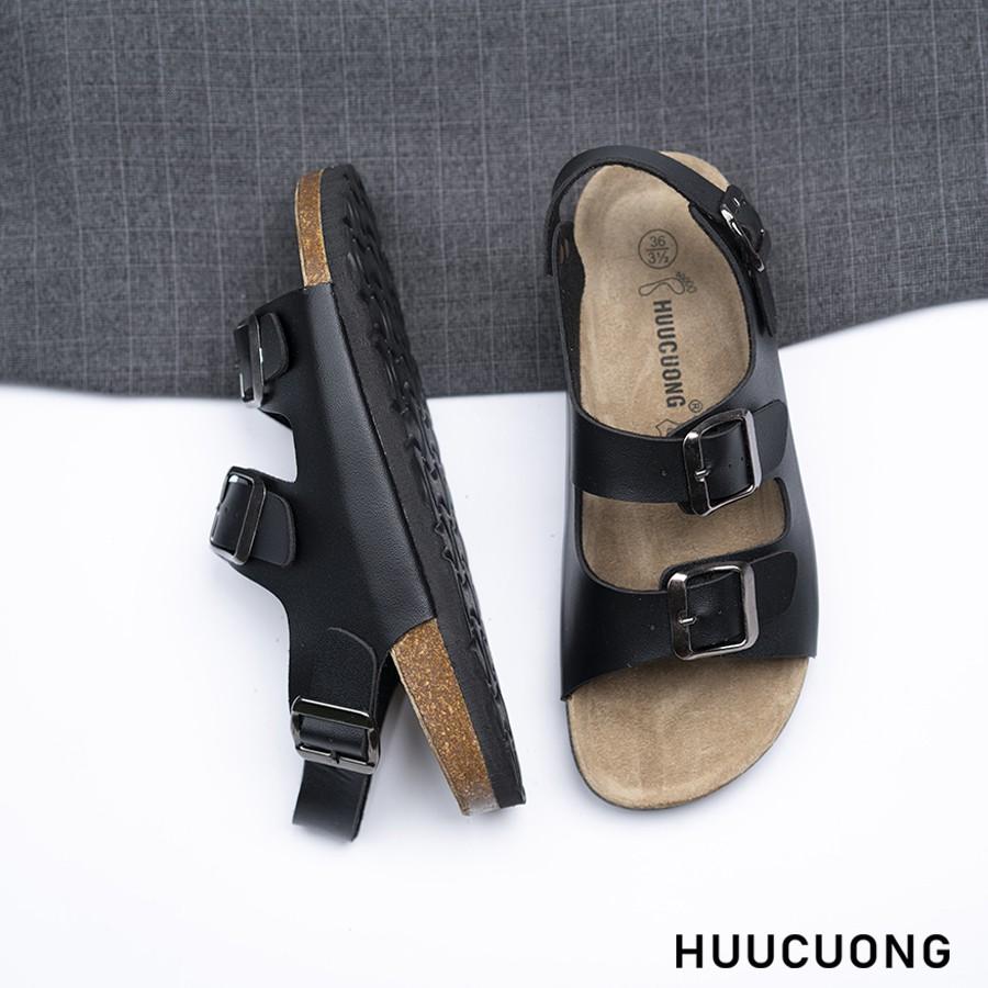 Sandal HuuCuong 2 khóa đen đế trấu