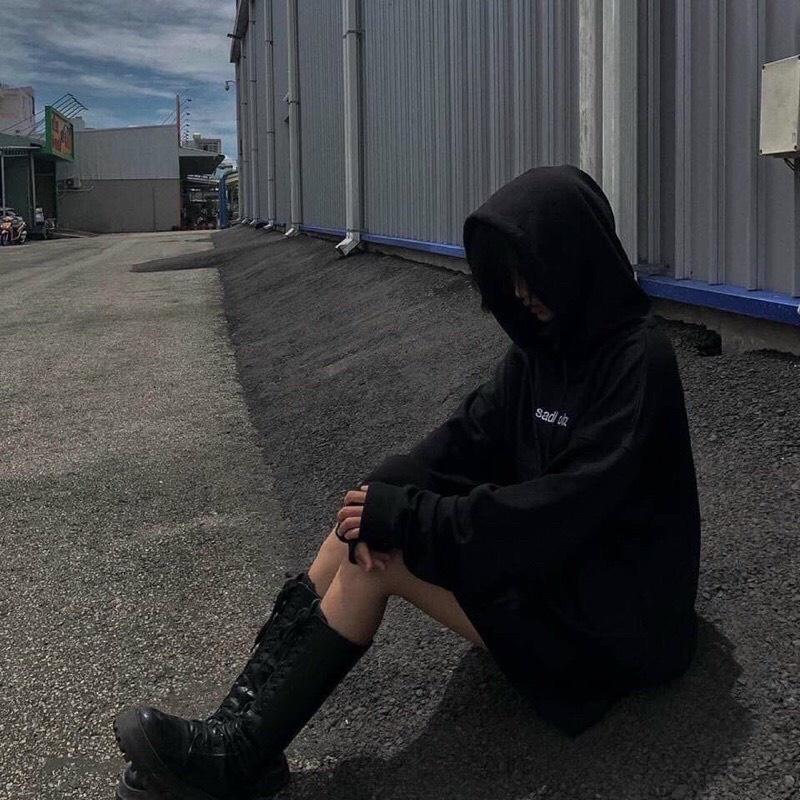 Áo Hoodie Sadboiz Đen Chữ Trắng Form Rộng Unisex