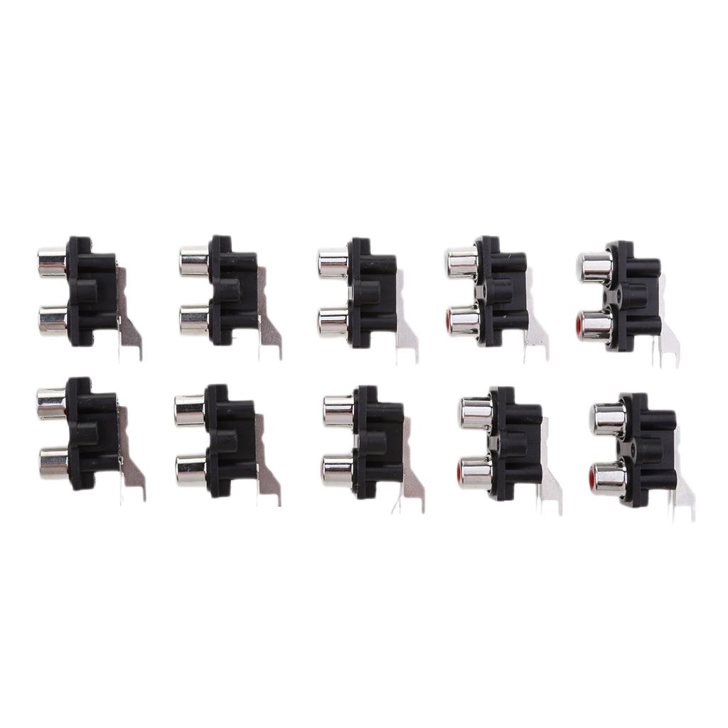10 Pieces PCB Mount AV Concentric Outlet 2 RCA Female Socket Connector Board