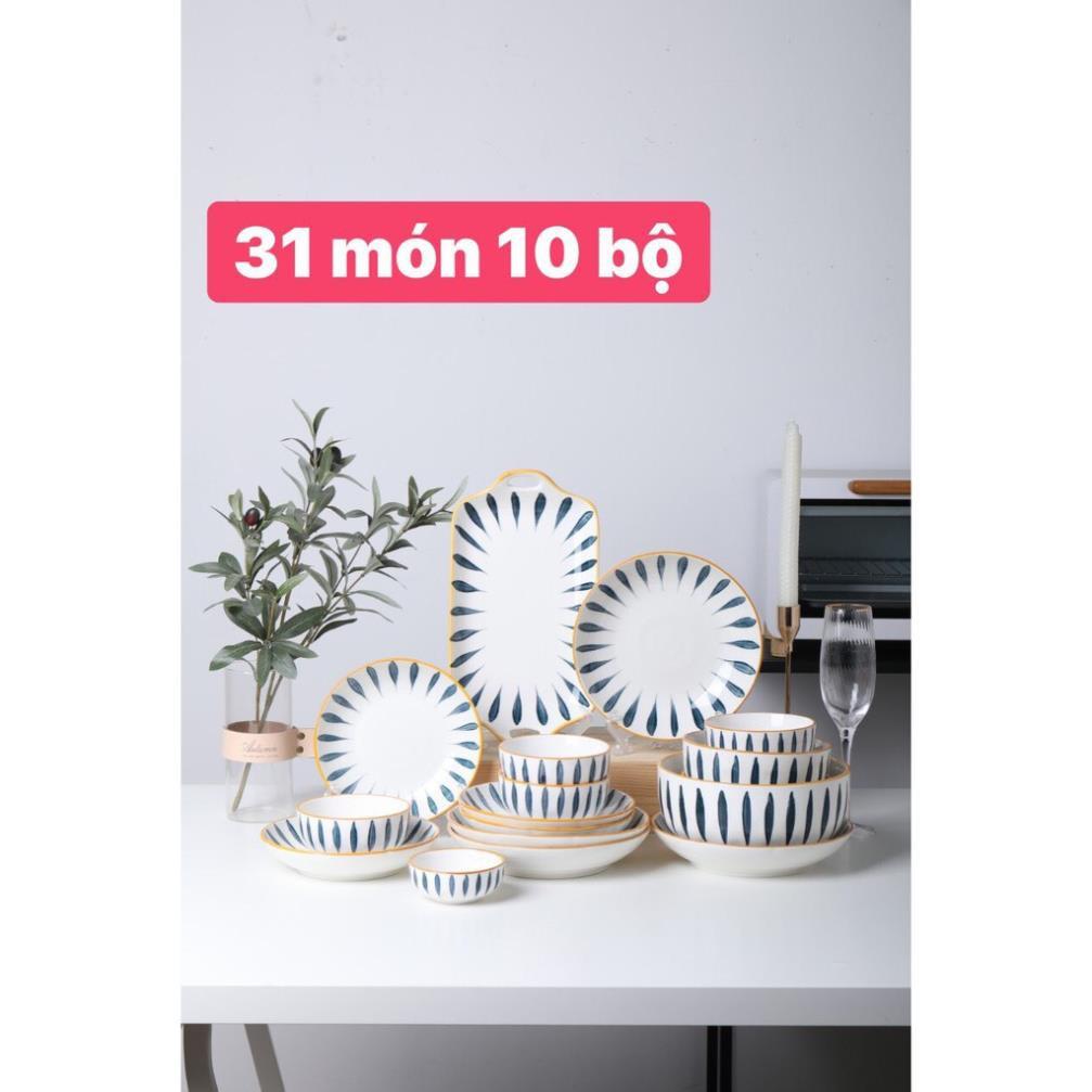 Bộ đồ ăn 26sản phẩm viền vàng 24k mang phong cách bắc âu cao cấp