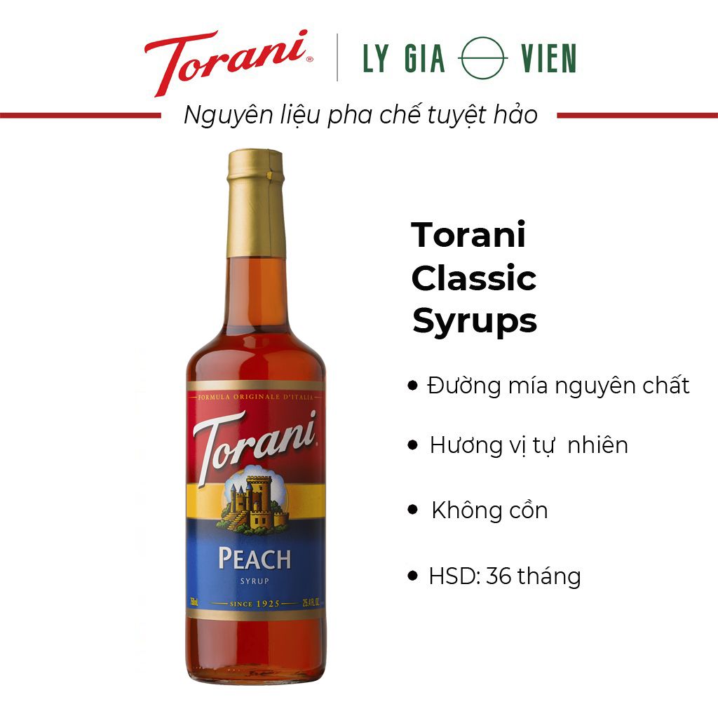 Siro Pha Chế Vị Đào Đỏ Torani Classic Peach Syrup 750ml Mỹ