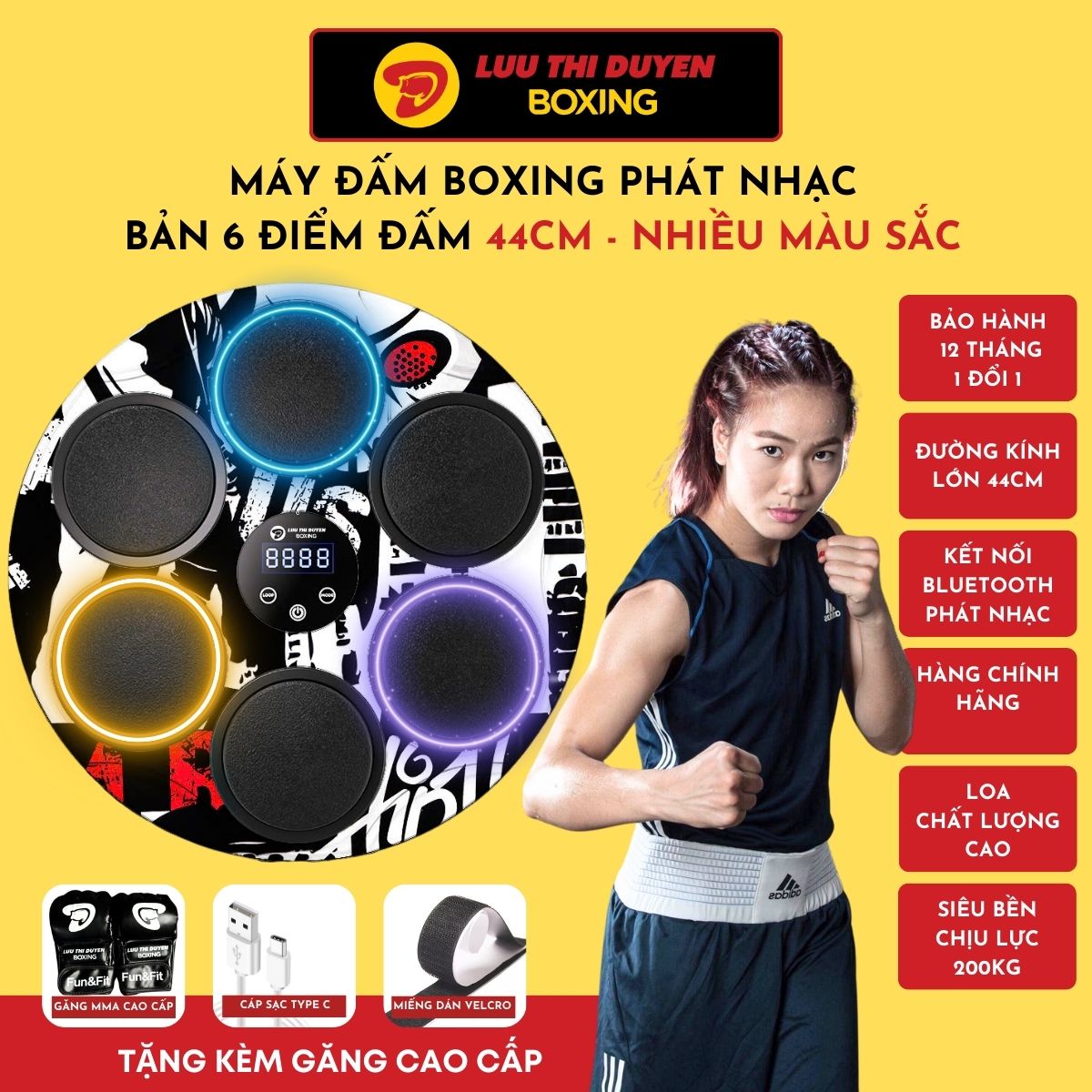 Máy đấm bốc âm nhạc - Lừu Thị Duyên Boxing - Phiên bản 6 điểm đấm - Kết nối bluetooth phát nhạc