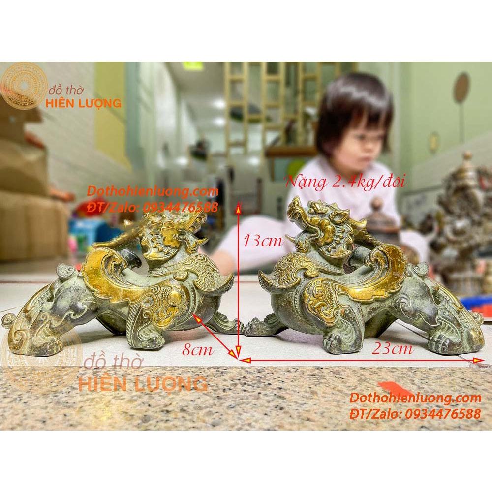 Đôi Tỳ Hưu Như Ý Màu Xanh Giả Cổ Kích Thước 23x8x13cm, Nặng 2,4kg/đôi Bằng Đồng Nguyên Chất Đẹp - Đồ Thờ Hiên Lượng