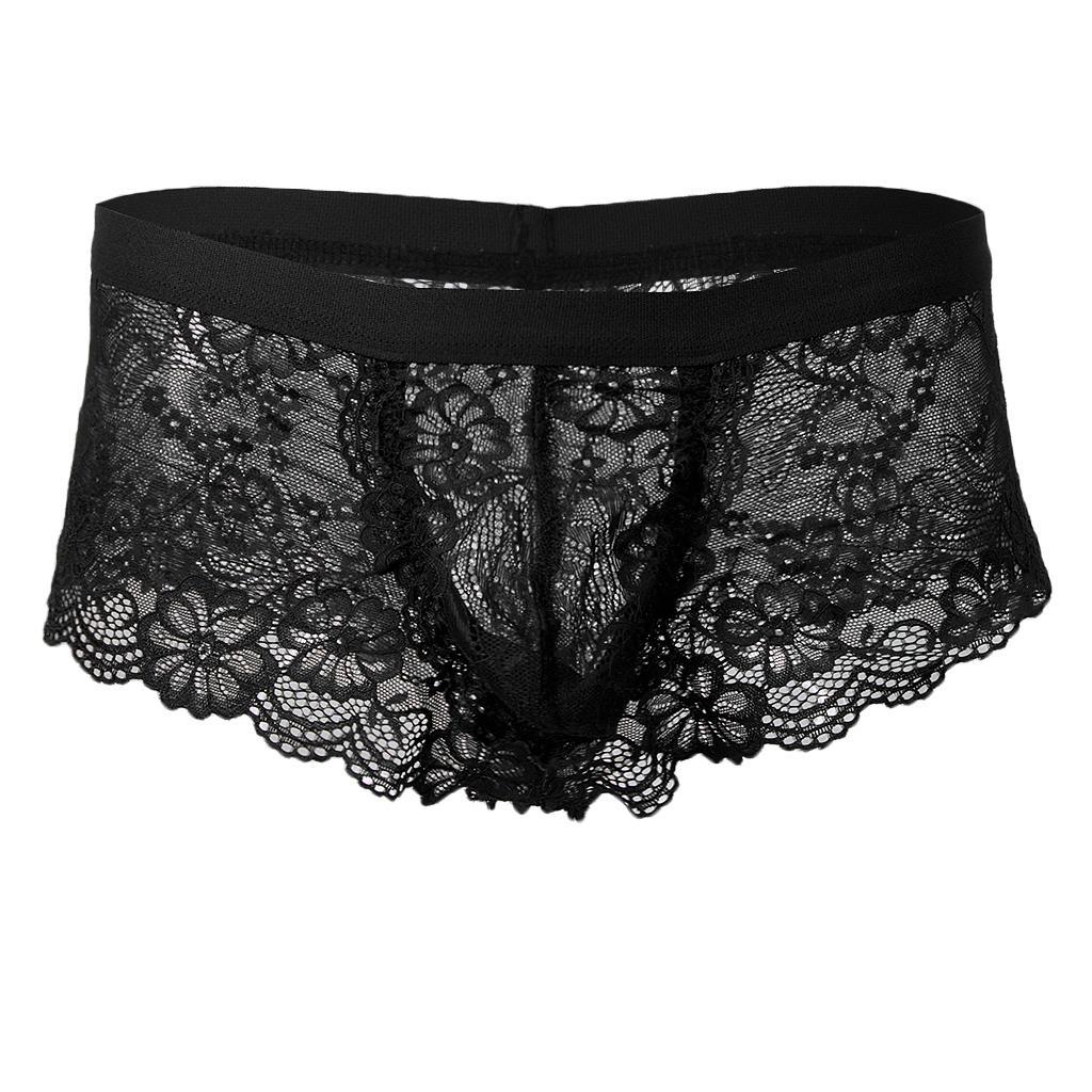 Prettyia 2 Pieces Sexy Men sheer Lace See Through Panties Briefs Underwear