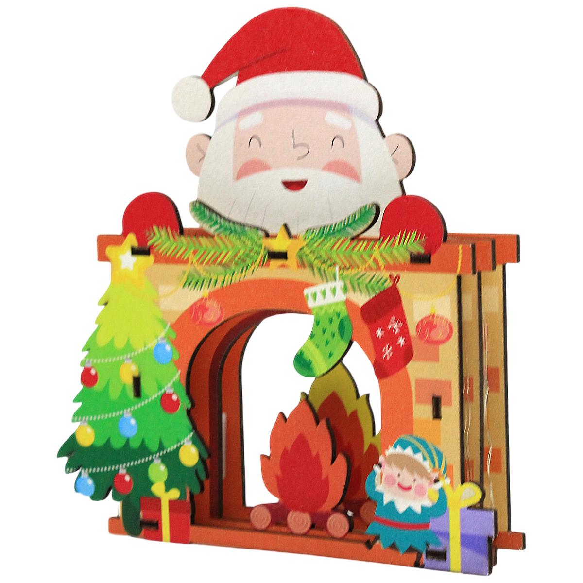 Đèn Gỗ Trang Trí Giáng Sinh - Bách Mộc - Ông Già Noel Trên Ống Khói