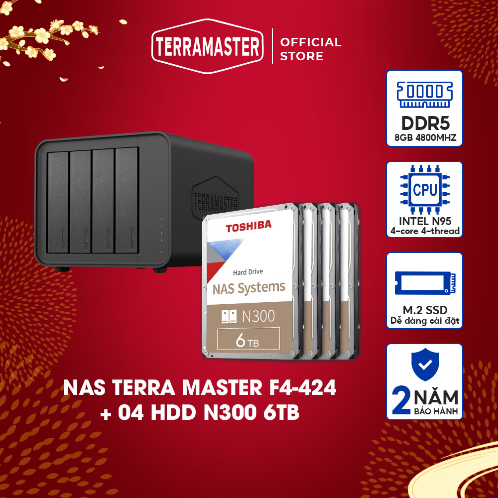 Bộ Ổ cứng mạng NAS TerraMaster F4-424+N300 Hàng chính hãng