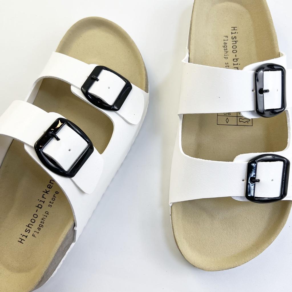 Dép đế trấu birken nam nữ unisex 2 khóa da tổng hợp size 35 - 43 chính hãng Hishoo S093