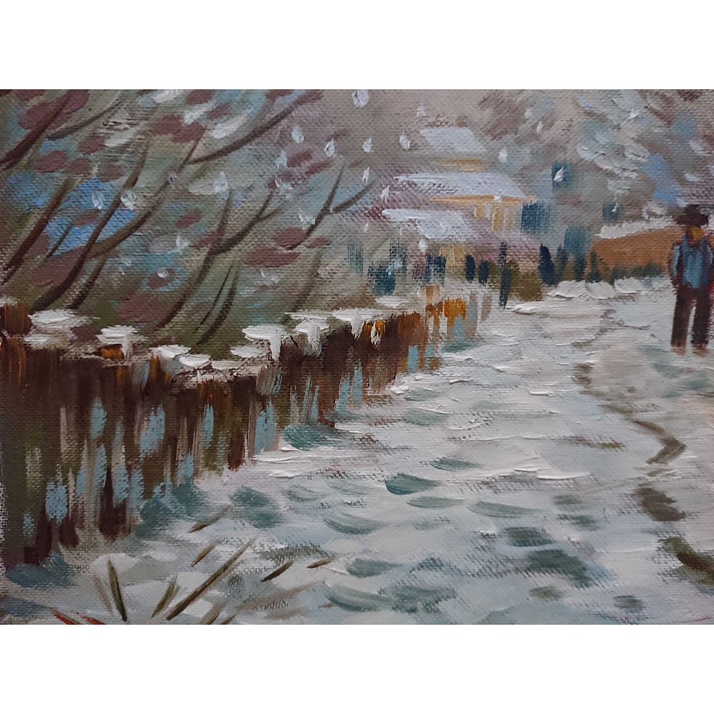 Mùa Tuyết Đầu Tiên - Tranh Sơn Dầu Vẽ Tay 30x40cm