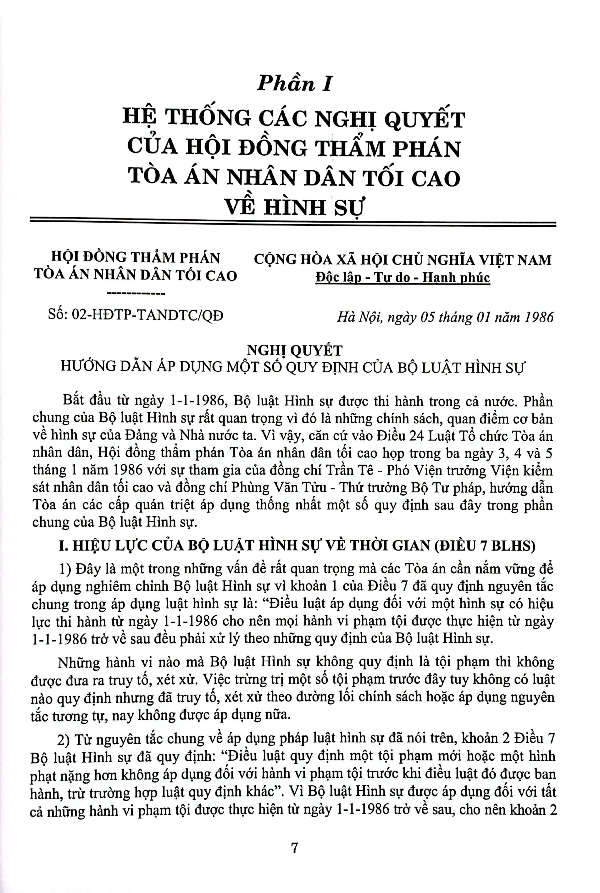 Hệ Thống Các Nghị Quyết Của Hội Đồng Thẩm Phán Tòa Án Nhân Dân Tối Cao Về Hình Sự Và Tố Tụng Hình Sự Từ Năm 1986 Đến 2023