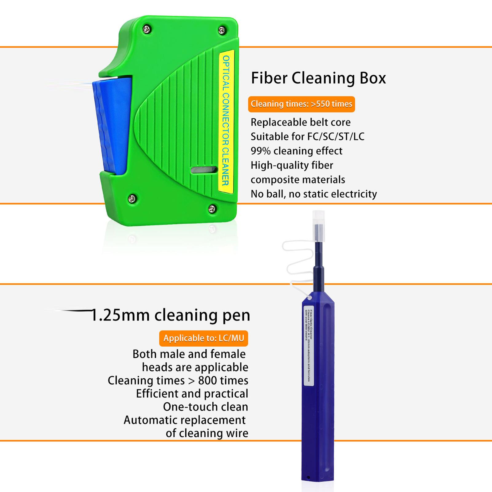 Optical Fiber End Face Cleaning Tool Set Fiber Optic Cleaning Tools with Cleaning Box Cleaning Pen Toolkit Brush Cotton Swabs