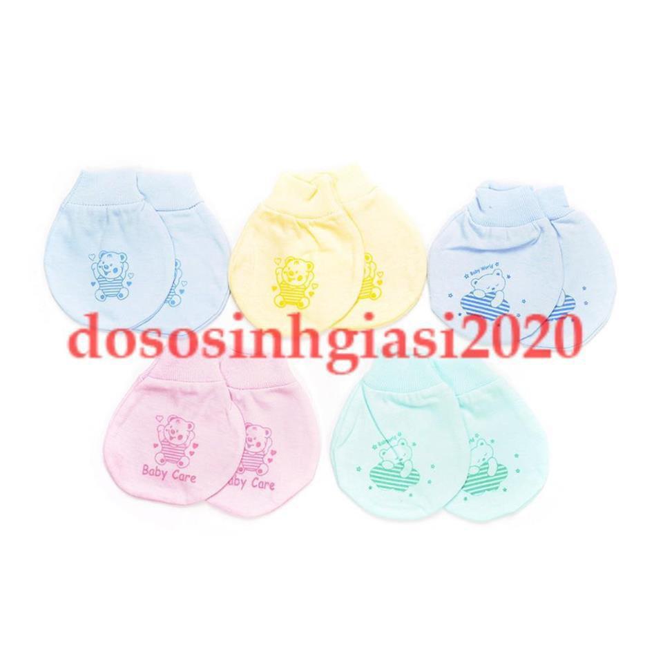 Bao tay chân cho bé-Set 5 đôi bao tay chân Màu bo MH cho bé sơ sinh