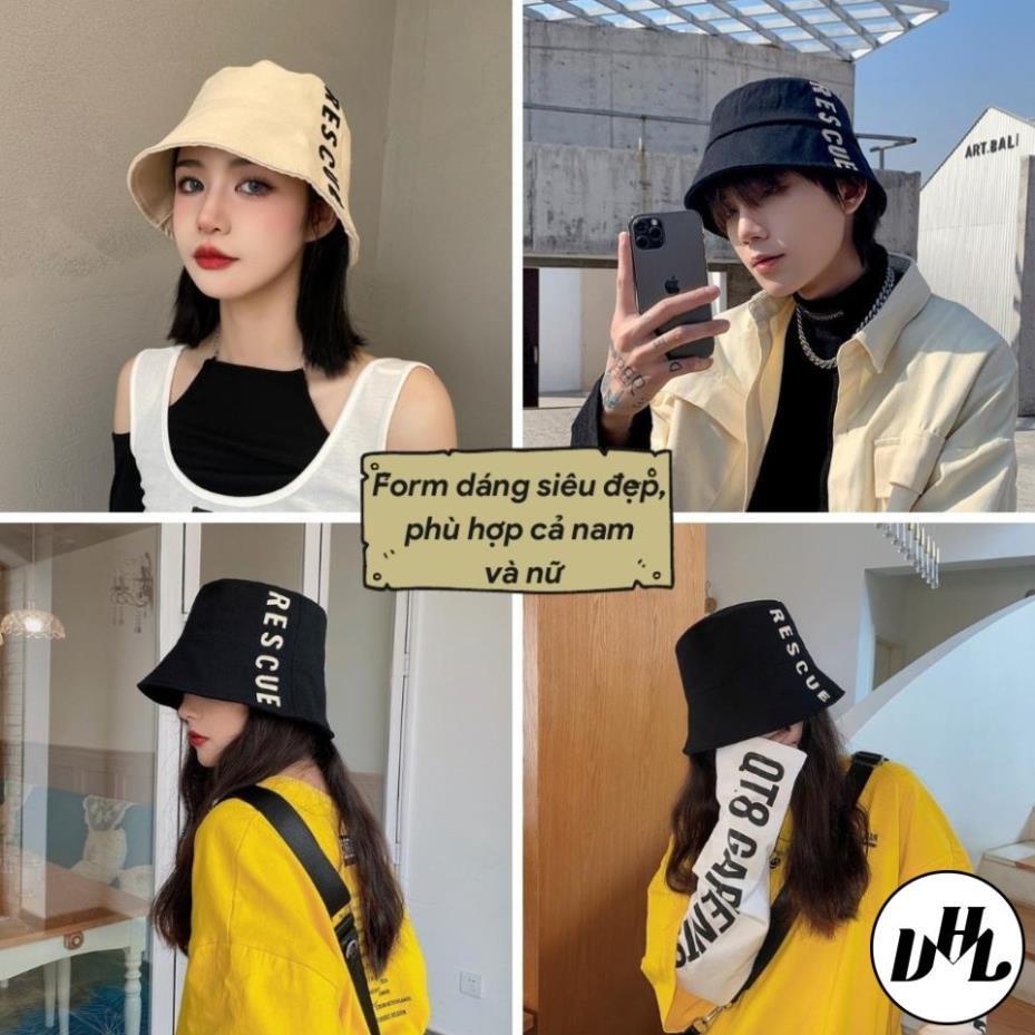 Mũ bucket ️Nón tai bèo vành tròn thêu chữ Rescue chất kaki Ulzzang form unisex nam nữ N13