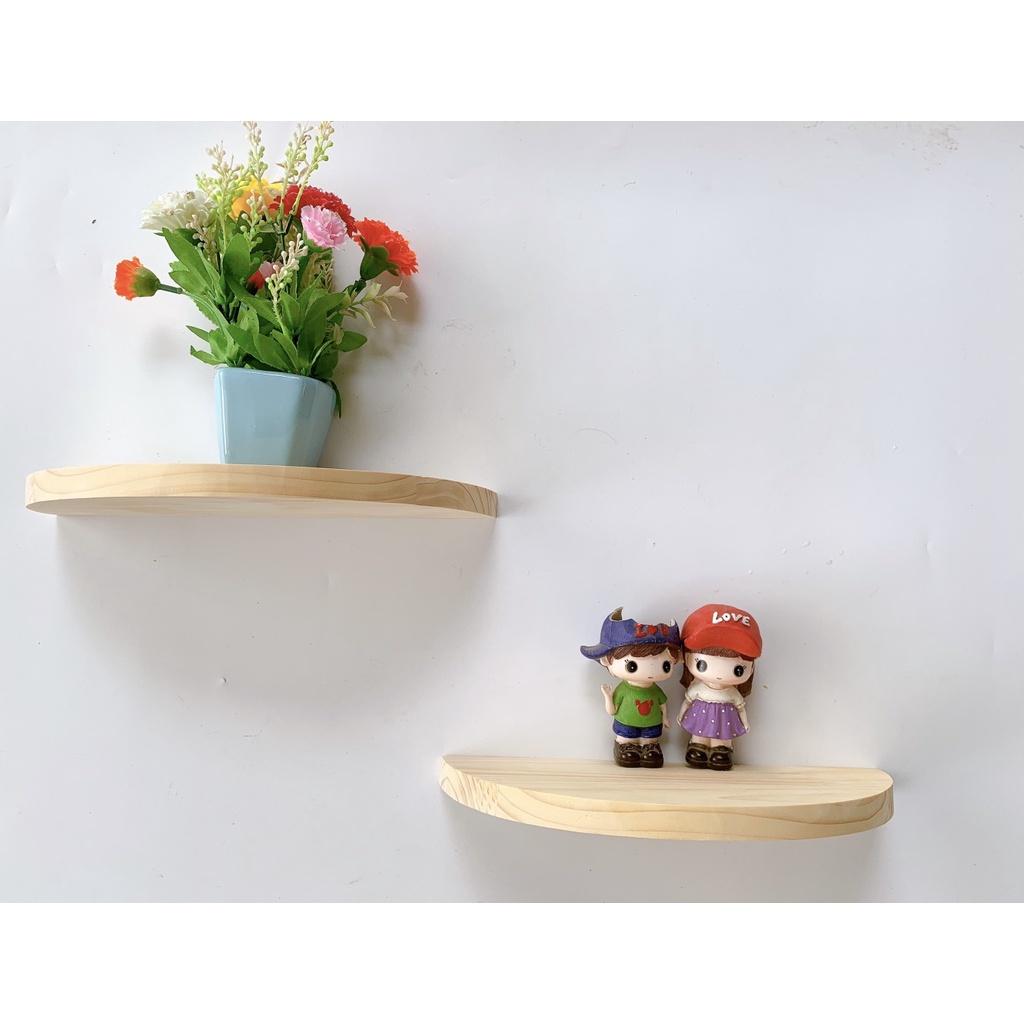 Kệ treo tường, decor trang trí nửa hình tròn gỗ tự nhiên đường kính 30cm, để đồ lưu niệm, cây cảnh mini