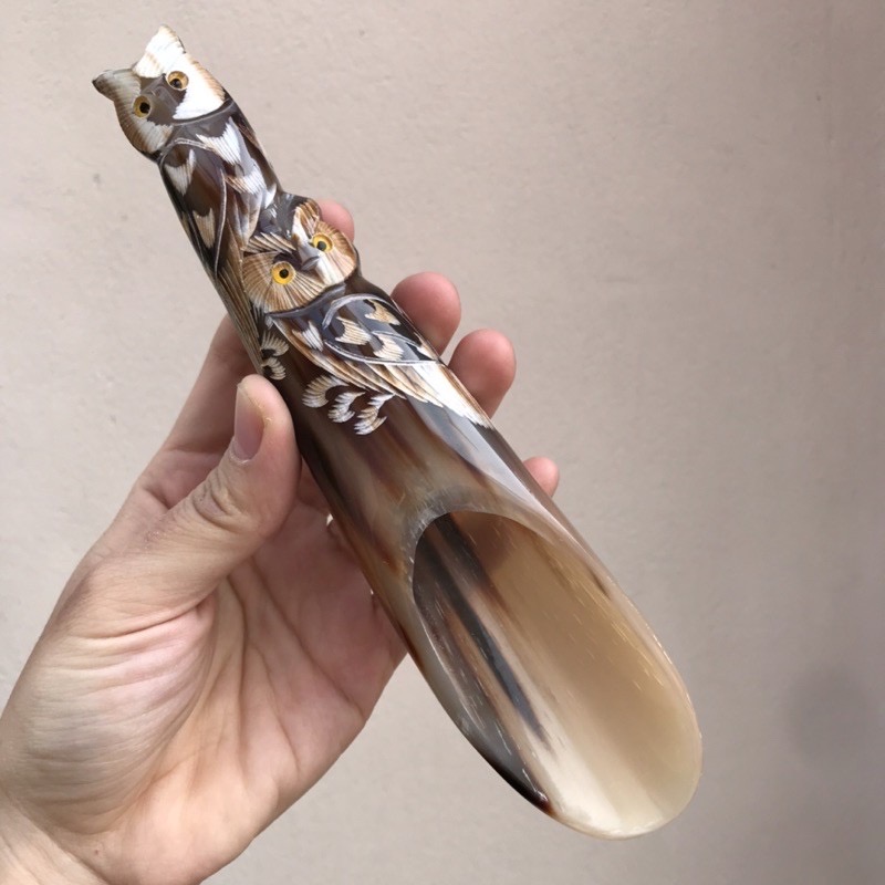 Cây điện chẩn tay cầm hình chim Cú Mèo bằng sừng  DAY ẤN HUYỆT, CẠO GIÓ