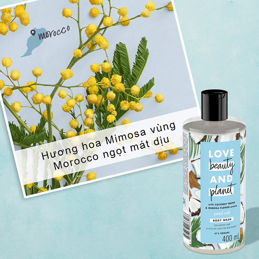 Sữa Tắm 400ml Love Beauty And Planet Chăm Da Mềm Mịn Petal Soft Với 100% Dừa Tươi Organic